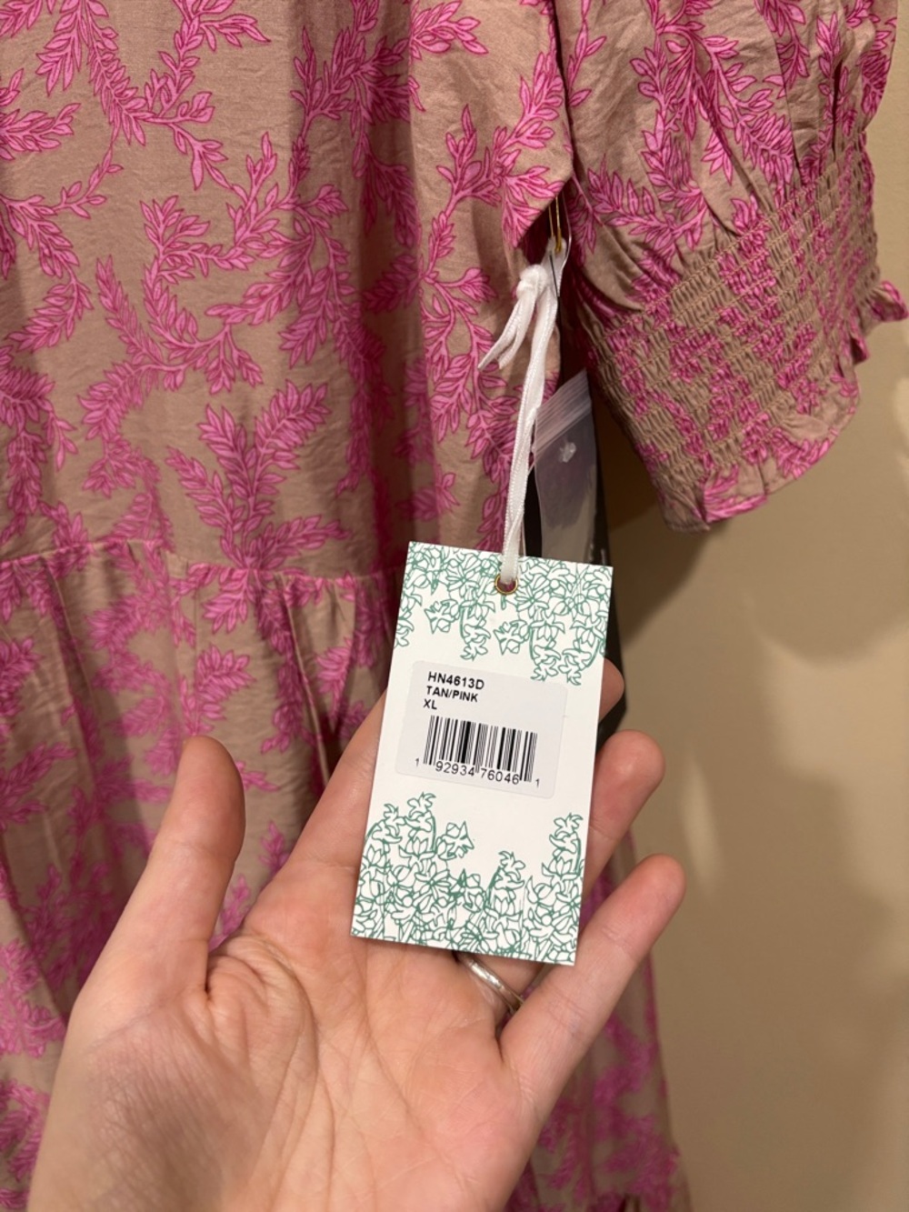 NWT Tuckernuck Hyacinth House Tan & Pink Vines Bennett Maxi Dress Size X-Large - Picture 12 of 15